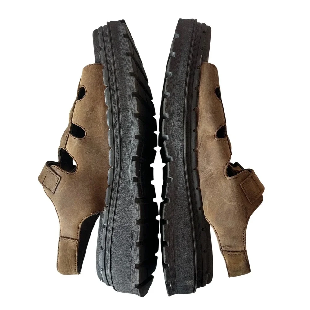 Skechers Fisherman Mens Buckle Leather Sandals Size 10 Brown Chunky Open Toe Y2K
